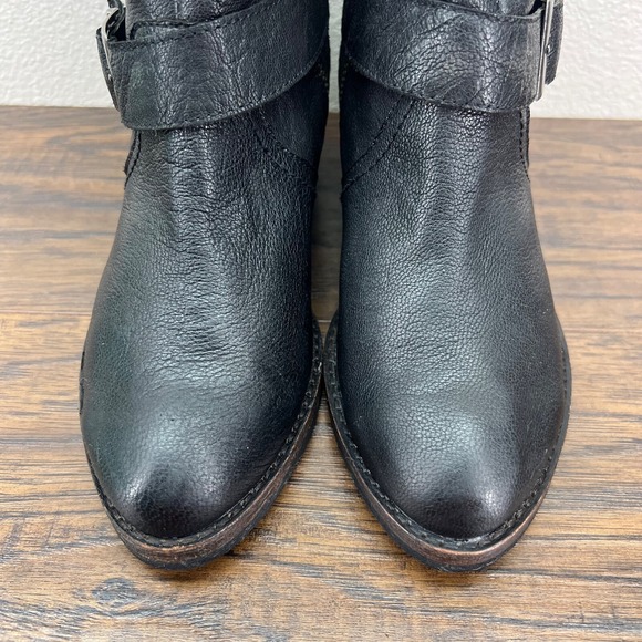 Faryl Robin Women's Boots Size 7.5 Black Leather Block Heel Buckle Zip Booties - Picture 3 of 11
